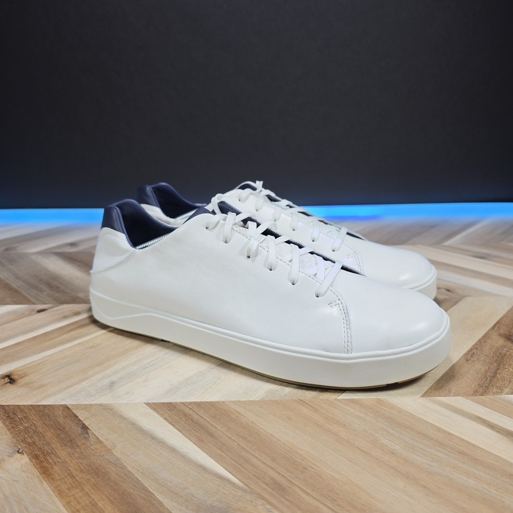OluKai Lae'ahi Li 'Ili Men's 13 White Navy Leather 10455-WBDE Casual Sneakers